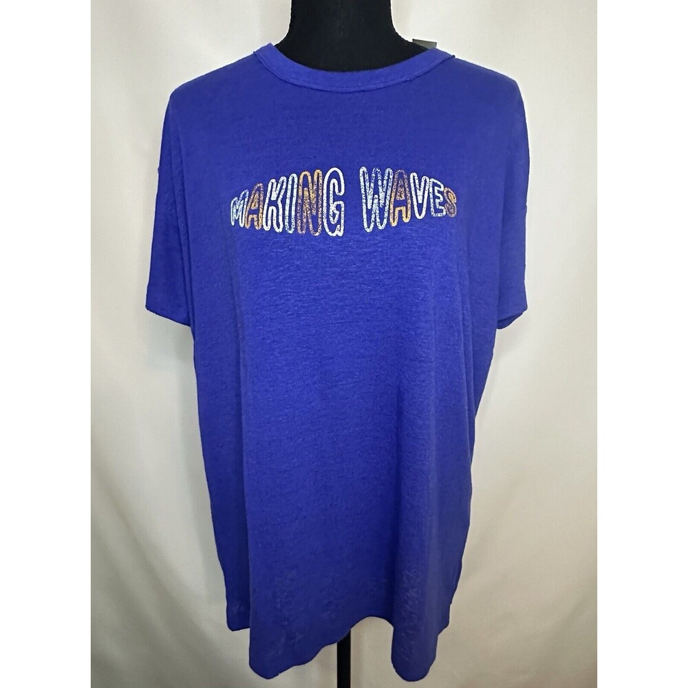 AERIE Making Waves Blue Lightweight Crew Graphic‎ T-Shirt Women's XS NWT